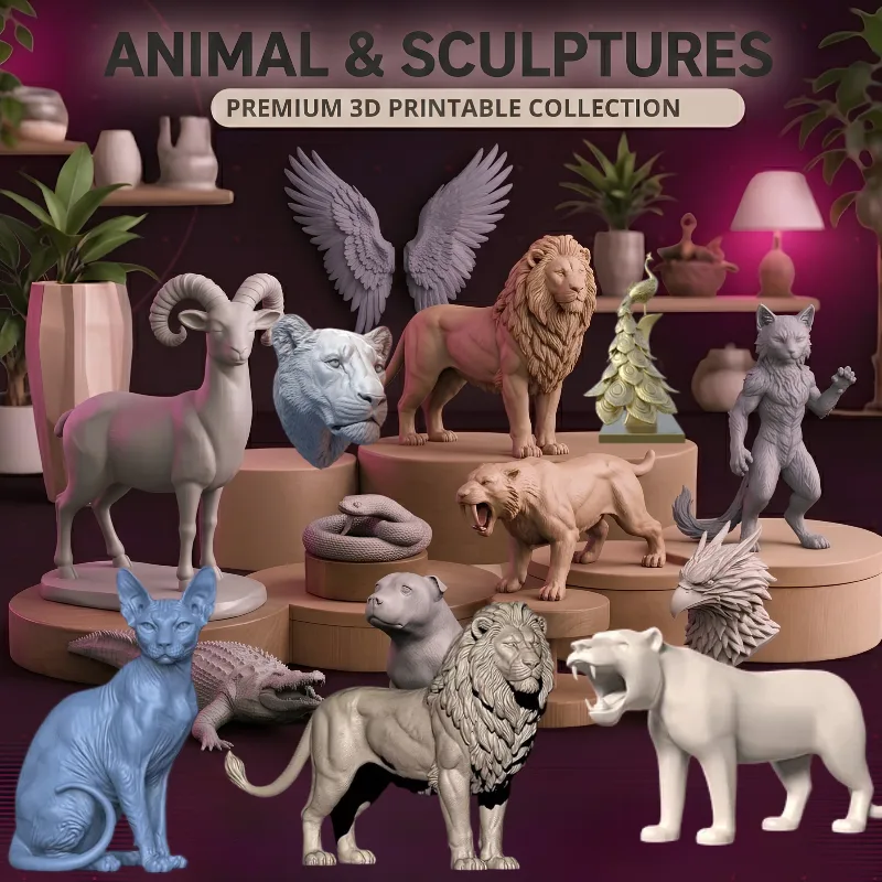 Animal sculptures bundle preview - exquisite animal decor STL 3D printing models