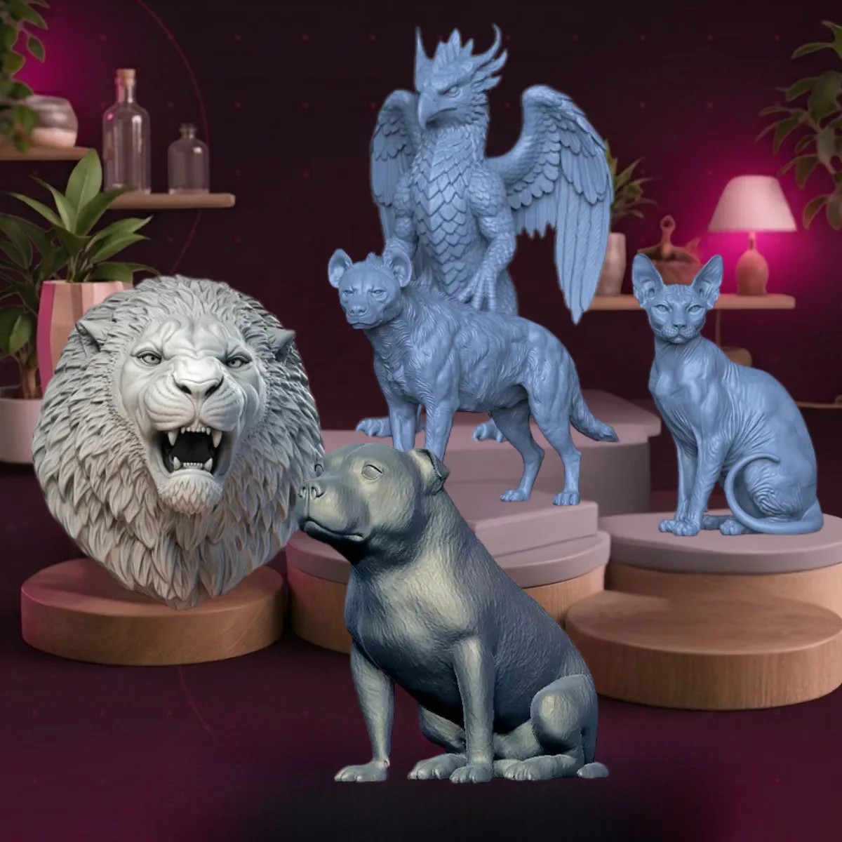Animal sculptures bundle preview - exquisite animal decor STL 3D printing models